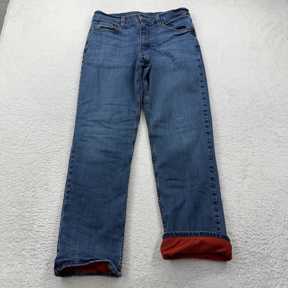 LL Bean Mens Fleece Lined Jeans 31x30 Blue Straight Leg Thermal Denim 511520